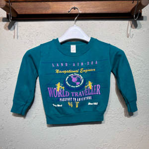 [Teddy Bear&#039;s; KIDs]~80s vintage Sweatshirt &#039;World Traveller,&#039; made in u.s.a(~ 4T)
